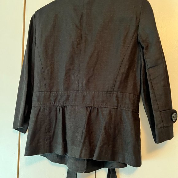 Loft Black Linen Ruffle Neck Tie Jacket - 10 - Picture 5 of 6